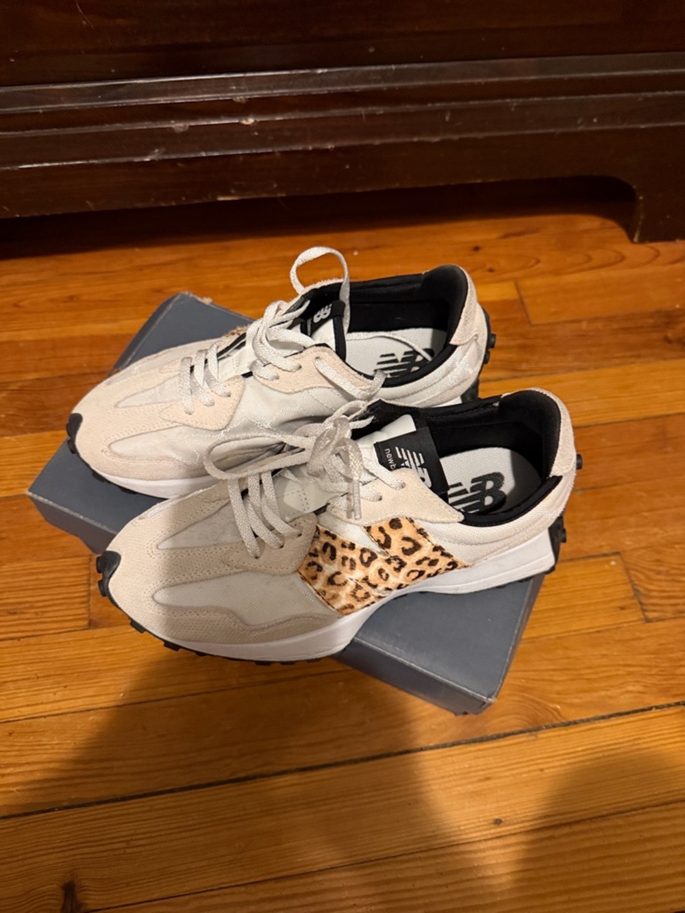 New Balance Cream Sneakers with Leopard Accent